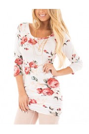Qearal Women Casual 3/4 Sleeve Ruched Floral Long T Shirts Tunic Tops - My look - $9.99 