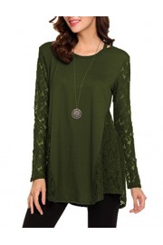 Qearal Women Lace Stitching Long Sleeve Loose Swing Tunic Tops Blouse - My look - $8.59  ~ £6.53