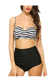 Qearal Women Vintage Polka Dot Striped High Waisted Bathing Suits Bikini Two Pieces Swimsuit - My时装实拍 - $13.99  ~ ¥93.74