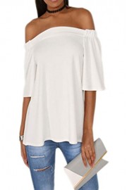 Qearal Women’s Casual Off The Shoulder Tops Half Sleeve Shirt Back Slit Blouse T-Shirt - My look - $12.99 