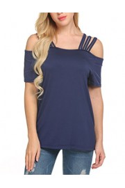 Qearal Womens Casual Short Sleeve Strappy Cold Shoulder T Shirt Tops - My look - $9.59 
