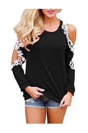 Qearal Women's Floral Lace Crochet Cold Shoulder Long Sleeve Blouse Tops (S-2X) - My look - $12.99 