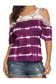 Qearal Women's Lace Patchwork Tie Dye Cold Shoulder Shirt Casual Loose Blouse Tops - My look - $7.99 