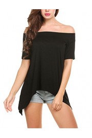 Qearal Women’s Sexy Off Shoulder Tops Short Sleeve T Shirt High Low Hem Tunic Tops Casual Blouse - My look - $12.99 