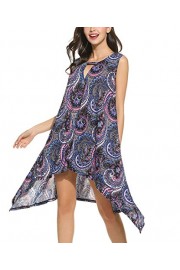 Qearal Women's Sleeveless Bohemia Irregular Hem Keyhole Loose Beach Swing Dress - My look - $6.99 