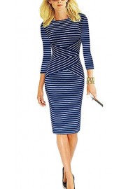 REPHYLLIS Women 3/4 Sleeve Striped Wear to Work Business Cocktail Pencil Dress - My look - $21.99 