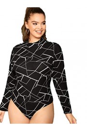 ROMWE Women's Plus Geo Print Long Sleeve Bodysuit - My时装实拍 - $15.99  ~ ¥107.14