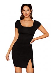 ROMWE Women's Sexy Cap Sleeve Split Side Square Neck Solid Party Bodycon Mini Dress - Moj look - $14.99  ~ 12.87€