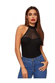 ROMWE Women's Sexy Mesh Sheer Sleeveless Soild Slim Fitted Party Halter Top Vest - Moj look - $10.99  ~ 9.44€