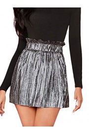 ROMWE Women's Sexy Metallic Pleated Ruffle Paperbag Waist High Waist Party Club Mini Skirt - My look - $15.99 