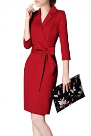 ROSE IN THE BOX Women's 3/4 Sleeve V-Neck Work Dress with Belt - My时装实拍 - $26.99  ~ ¥180.84