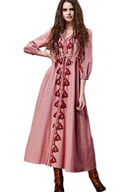 R.Vivimos Women Autumn Floral Embroidered Cotton 3/4 Sleeve A Line Long Dress - Mój wygląd - $59.99  ~ 51.52€