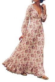 R.Vivimos Women Floral Print V Neck Long Sleeve Maxi Dresses - Mój wygląd - $20.99  ~ 18.03€