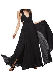 R.Vivimos Women Halter Backless Sexy V Neck Cotton Side Slit Maxi Dresses - My look - $29.99 