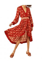 R.Vivimos Women Long Sleeve Vintage Floral Print High Low Asymmetric A-Line Dresses - Myファッションスナップ - $29.99  ~ ¥3,375