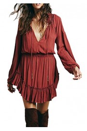 R.Vivimos Women Spring Long Sleeve Deep V Neck Short Dresses - Myファッションスナップ - $29.99  ~ ¥3,375