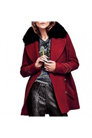 R.Vivimos Women Winter Warm Fur Collar Wool Blend Double Breasted Coat Outerwear - My look - $46.99 
