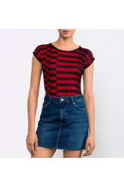 Red Black Short Sleeve Striped Tee - Catwalk - $52.00 