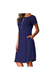 RedLife Casual Midi Dress, Blue Casual Dress, Comfy Short Sleeve Blue Midi With Pockets Party Casual Work Formal Dress - Il mio sguardo - $39.99  ~ 34.35€