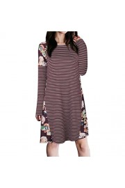 RedLife Striped Casual Dress, Womens Casual T Shirt Dress, Tunic Long Sleeve Striped Floral Print Midi Casual Dress - Myファッションスナップ - $39.99  ~ ¥4,501