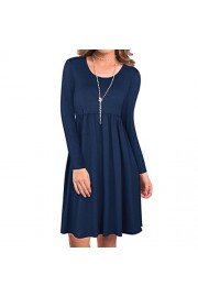 RedLife Women’s Long Sleeve Casual Party Work Loose Fitting Swing Navy Blue Midi Dress - Myファッションスナップ - $39.99  ~ ¥4,501