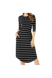 RedLife Women's Striped 3/4 Sleeve Elastic Waist Scoop Neck Swing Casual Flare Midi Dress With Pockets (Medium, Black) - Mein aussehen - $14.99  ~ 12.87€