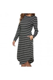 RedLife Women's Striped 3/4 Sleeve Elastic Waist Scoop Neck Swing Casual Flare Midi Dress With Pockets (Small, Grey) - Mein aussehen - $14.99  ~ 12.87€
