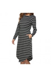 RedLife Women's Striped 3/4 Sleeve Elastic Waist Scoop Neck Swing Casual Flare Midi Dress With Pockets (Small, Grey) - Myファッションスナップ - $14.99  ~ ¥1,687