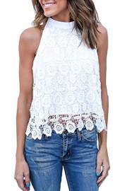 Relipop Summer Women's Sleeveless Backless Halter Shirt Strapless Lace Crop Tank Top Blouse - Myファッションスナップ - $19.99  ~ ¥2,250