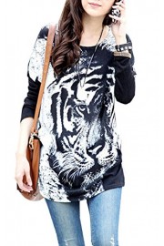 Relipop Women Fashion Shirt Tiger Print Long Sleeve Loose Blouse Casual Tops - My look - $19.99 