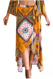 Relipop Women's Floral High Waiste Boho Maxi Skirt Asymmetrical Hem Long Skirts - My look - $14.99 