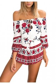Relipop Women's Floral Print Off Shoulder Short Romper Playsuit Jumpsuit with Drawstring - My look - $19.99 