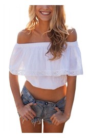 Relipop Women's Short Sleeve Shirt Strapless Blouses Off Shoulder Crop Tops - My look - $18.99 