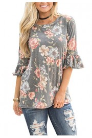 Relipop Women's Summer Blouse Floral Print Flared 3/4 Sleeve Tunic Tops Shirt Tee - My look - $15.99 