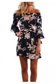 Relipop Women's Summer Dresses Off Shoulder 3/4 Sleeve Floral Mini Beach Dress - My look - $16.99 