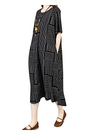 Romacci Fashion Women Midi Dress Striped Geometric Print Half Sleeve Casual Loose Summer Long Dress Black 1/Black 2 - My look - $20.19 
