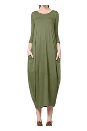 Romacci Women Bubble Hem Midi Dress 3/4 Sleeve Round Neck Baggy Loose Long Dresses with Pockets - Mój wygląd - $14.99  ~ 12.87€
