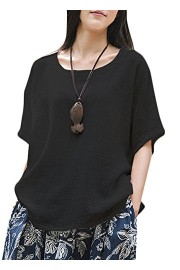 Romacci Women Cotton Linen Tops Blouse Ethnic Low High Asymmetrical Hemline Splits Casual Loose T-Shirt - Moj look - $9.99  ~ 8.58€