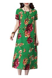 Romacci Women Floral Midi Dress Short Sleeve Cotton O-Neck Casual Loose Midi Dress - My look - $17.39 