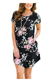 Romacci Women Floral Tunic Dress Short Sleeve O-Neck Summer Casua Loose Swing T-Shirt Dress with Pockets Knee Length - Moj look - $9.99  ~ 8.58€