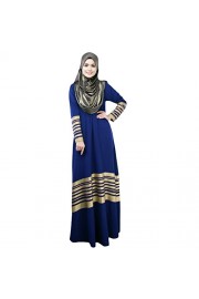 Romacci Women Muslim Maxi Dress Stripes Long Sleeves Abaya Kaftan Islamic Robe Long Dress Orange/Black/Dark Blue - My look - $32.99 
