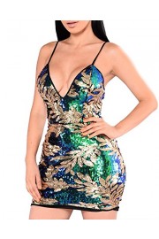 Romacci Women Sparkling Sequin Dress Sexy Plunge V Neck Sleeveless Backless Bodycon Nightwear Cocktail Evening Party Clubwear - My look - $15.99 