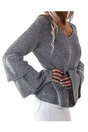 Romacci Women Winter Knited Sweater Casual V Neck Chic Layered Ruffle Bell Sleeve Loose Pullover Top - My look - $22.59 