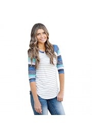 Romacci Womens Striped Floral 3/4 Sleeve Blouse Tops Casual Tshirts - Moj look - $24.99  ~ 21.46€