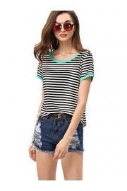 Romwe Women Crewneck Striped Short Sleeve T-Shirt Top Blouse - My时装实拍 - $14.99  ~ ¥100.44