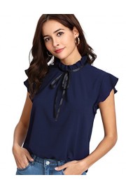 Romwe Women's Casual Cap Sleeve Bow Tie Blouse Top Shirts - My时装实拍 - $18.69  ~ ¥125.23