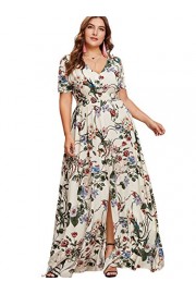 Romwe Women's Plus Size Floral Print Buttons Short Sleeve Split Flowy Maxi Dress - Moj look - $33.99  ~ 29.19€