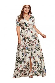 Romwe Women's Plus Size Floral Print Buttons Short Sleeve Split Flowy Maxi Dress - My look - $33.99  ~ £25.83