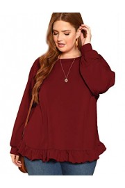 Romwe Women's Plus Size Ruffle Hem Top Long Sleeve Loose Casual Pullover Sweatshirt Blouse - My时装实拍 - $22.99  ~ ¥154.04