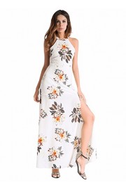 Ruiyige Women's Boho Cut Out Waist Side High Split Flower Print Halter Neck Floral Strap Maxi Long Dress - My look - $39.99 